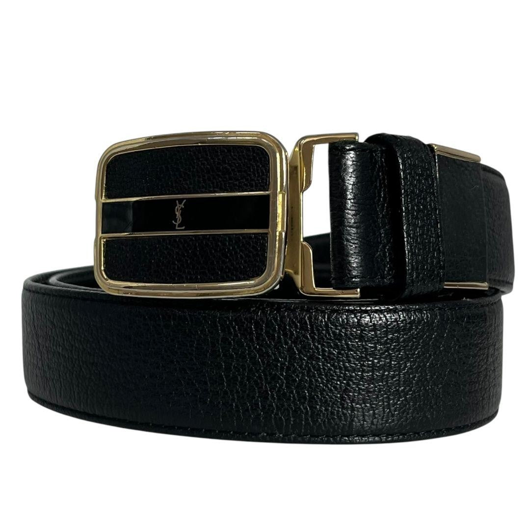 Saint Laurent Men's Belt YSL Cassandra Leather Black Authentic