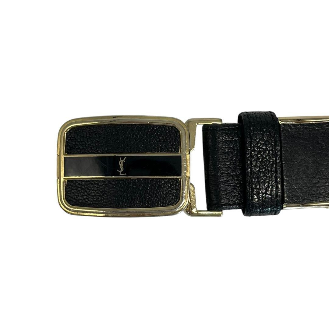 Saint Laurent Men's Belt YSL Cassandra Leather Black Authentic