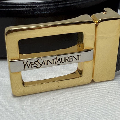 Saint Laurent Men's Belt Logo Leather Black Gold Authentic