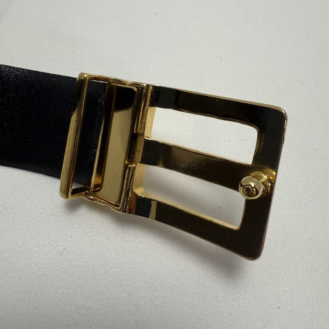 Saint Laurent Men's Belt Logo Leather Black Gold Authentic