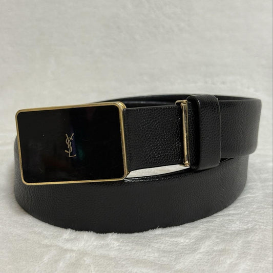 Saint Laurent Men's Belt YSL Cassandra Leather Black Authentic