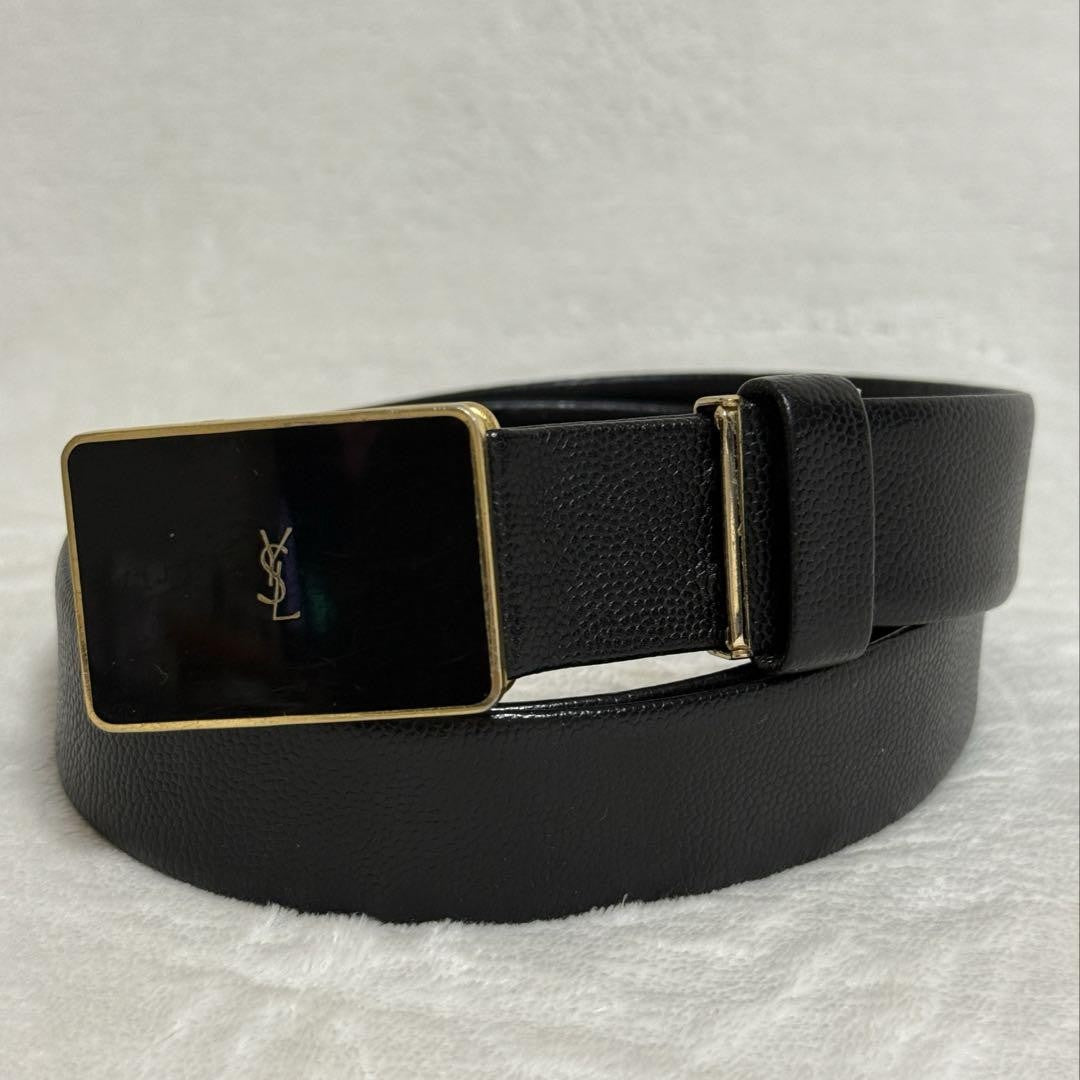 Saint Laurent Men's Belt YSL Cassandra Leather Black Authentic