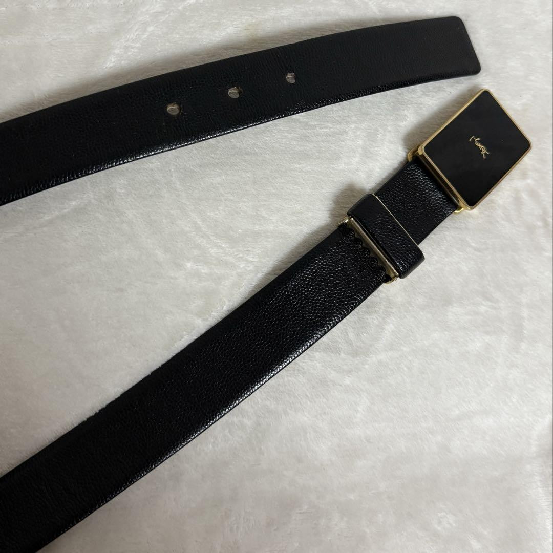 Saint Laurent Men's Belt YSL Cassandra Leather Black Authentic