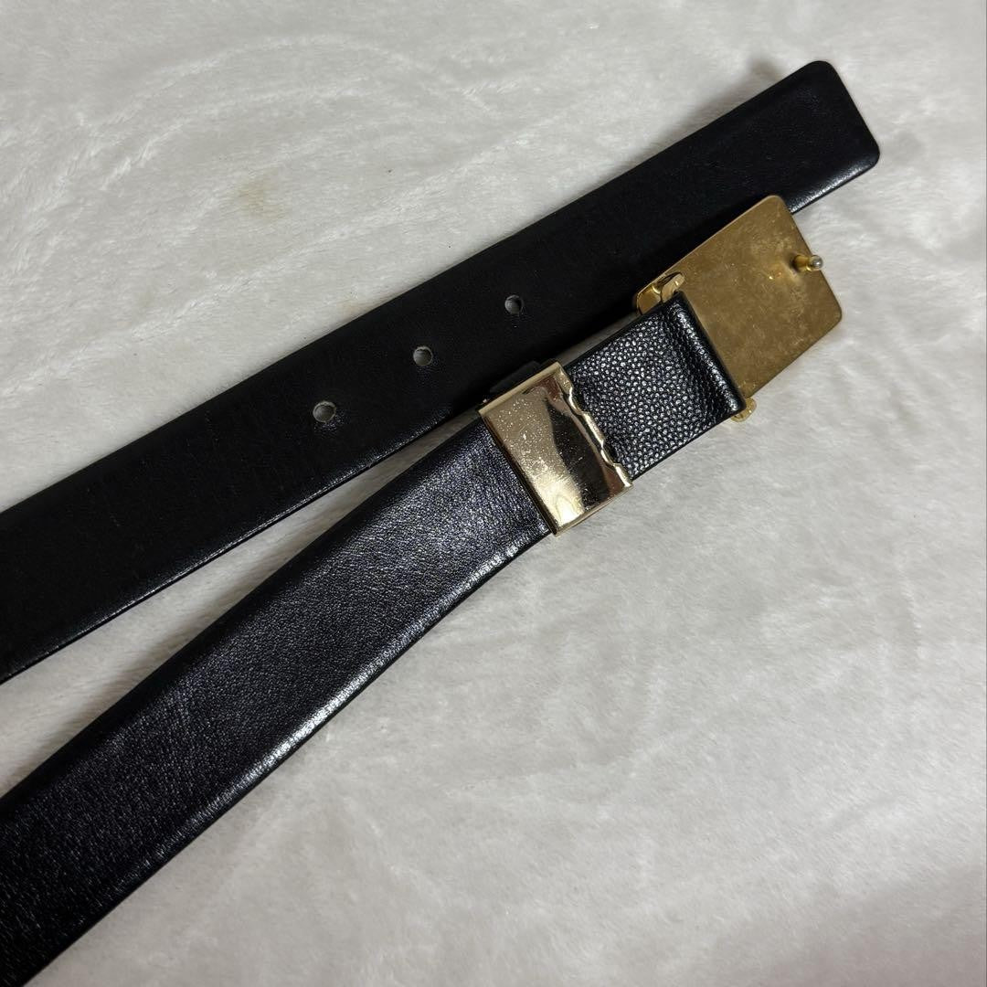 Saint Laurent Men's Belt YSL Cassandra Leather Black Authentic