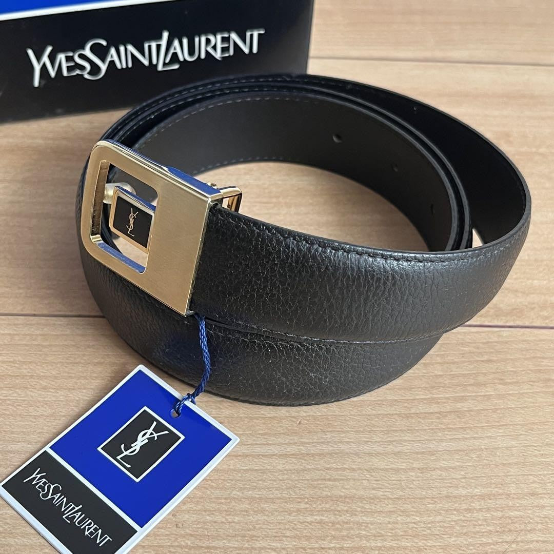Saint Laurent Men's Belt YSL Cassandra Leather Black Authentic