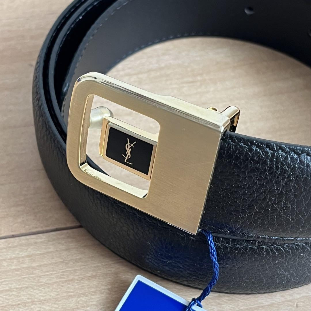 Saint Laurent Men's Belt YSL Cassandra Leather Black Authentic