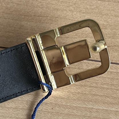 Saint Laurent Men's Belt YSL Cassandra Leather Black Authentic
