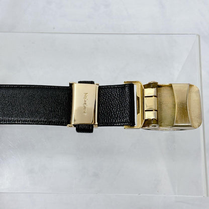 Saint Laurent Men's Belt YSL Cassandra Leather Black Authentic