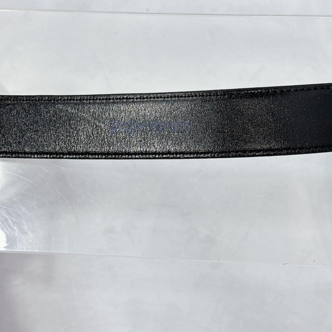 Saint Laurent Men's Belt YSL Cassandra Leather Black Authentic
