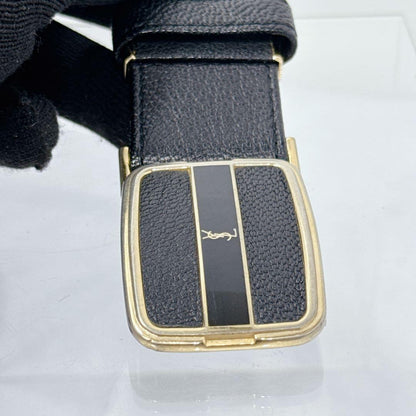 Saint Laurent Men's Belt YSL Cassandra Leather Black Authentic