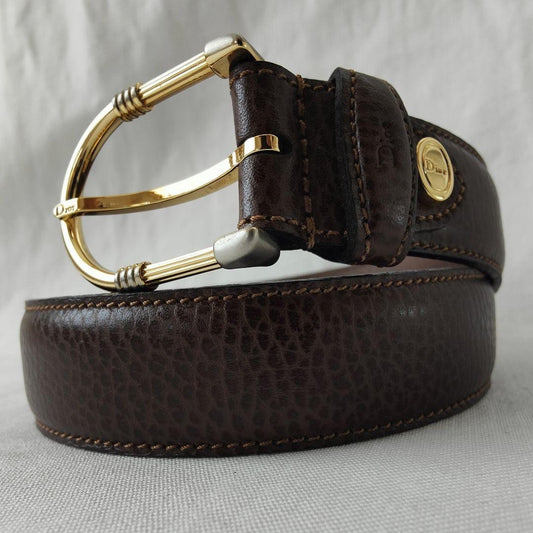 Christian Dior MONSIEUR Men's Belt Logo Gold Brown Authentic