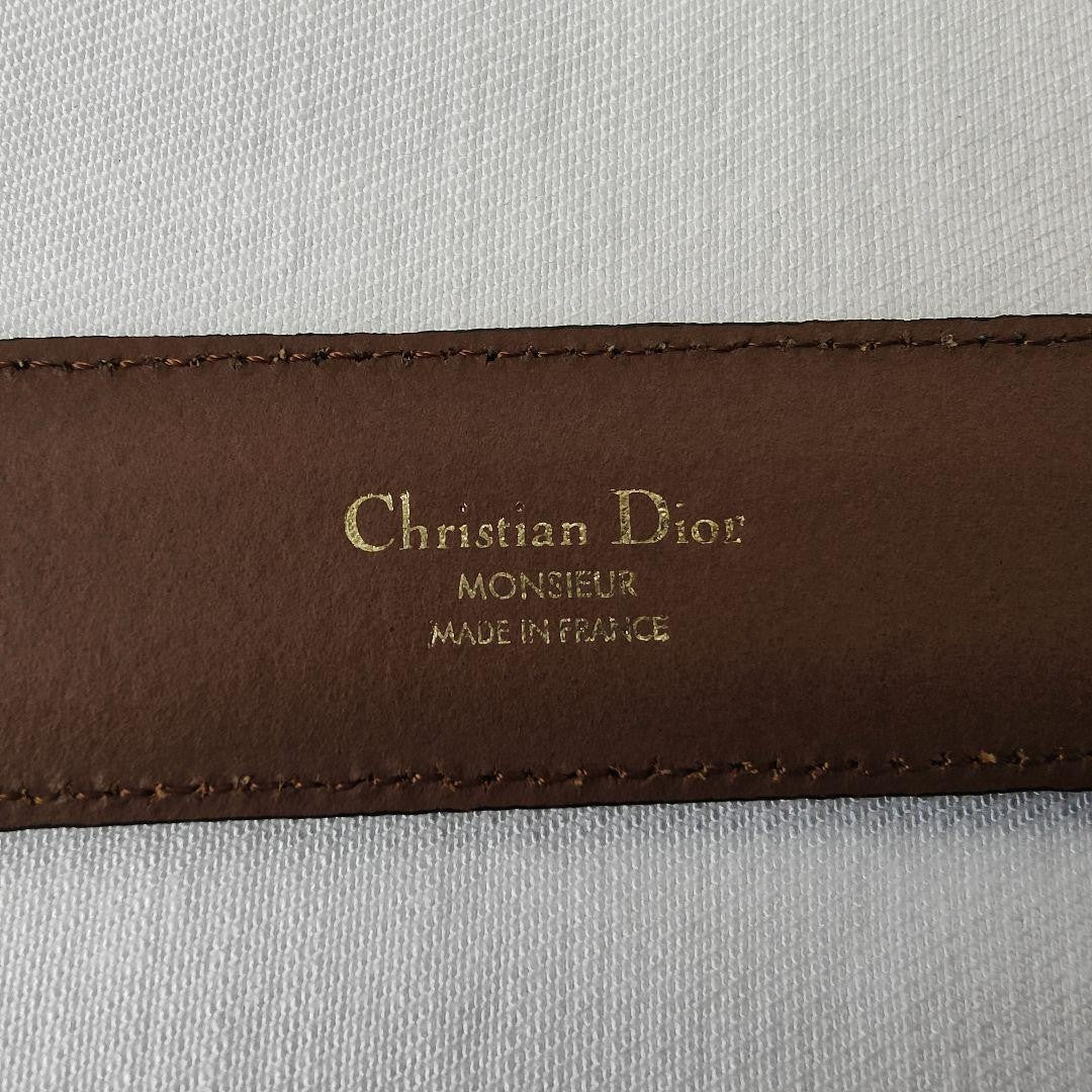 Christian Dior MONSIEUR Men's Belt Logo Gold Brown Authentic