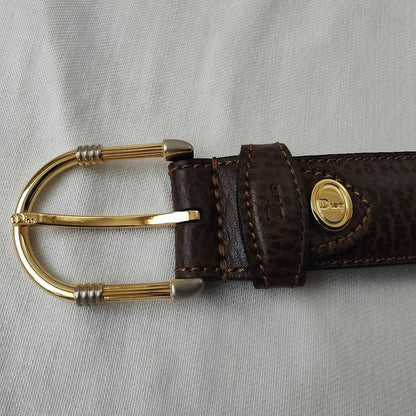 Christian Dior MONSIEUR Men's Belt Logo Gold Brown Authentic