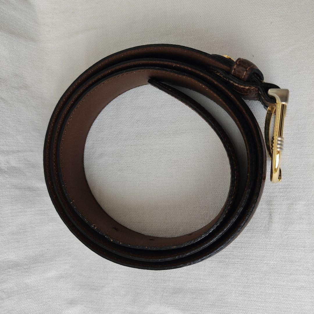 Christian Dior MONSIEUR Men's Belt Logo Gold Brown Authentic