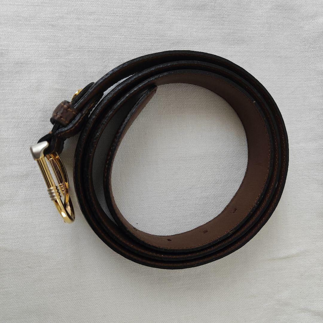 Christian Dior MONSIEUR Men's Belt Logo Gold Brown Authentic