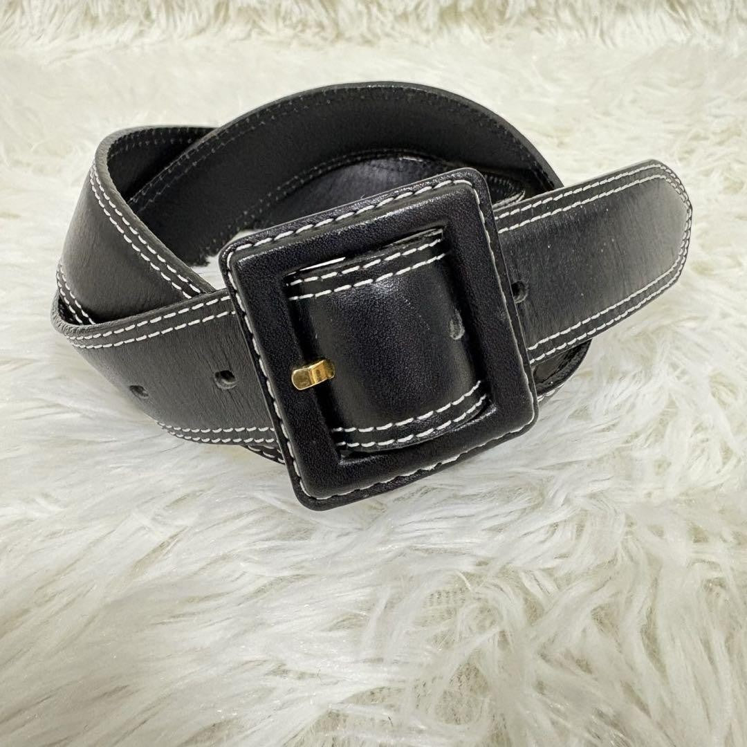 Christian Dior Men's Belt Logo Leather Black Authentic