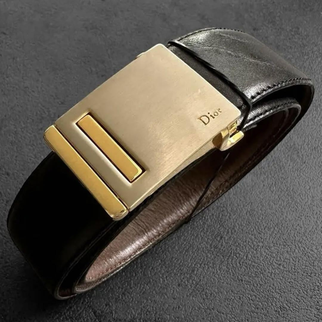 Christian Dior Men's Belt Buckle Reversible Logo Black Brown Authentic