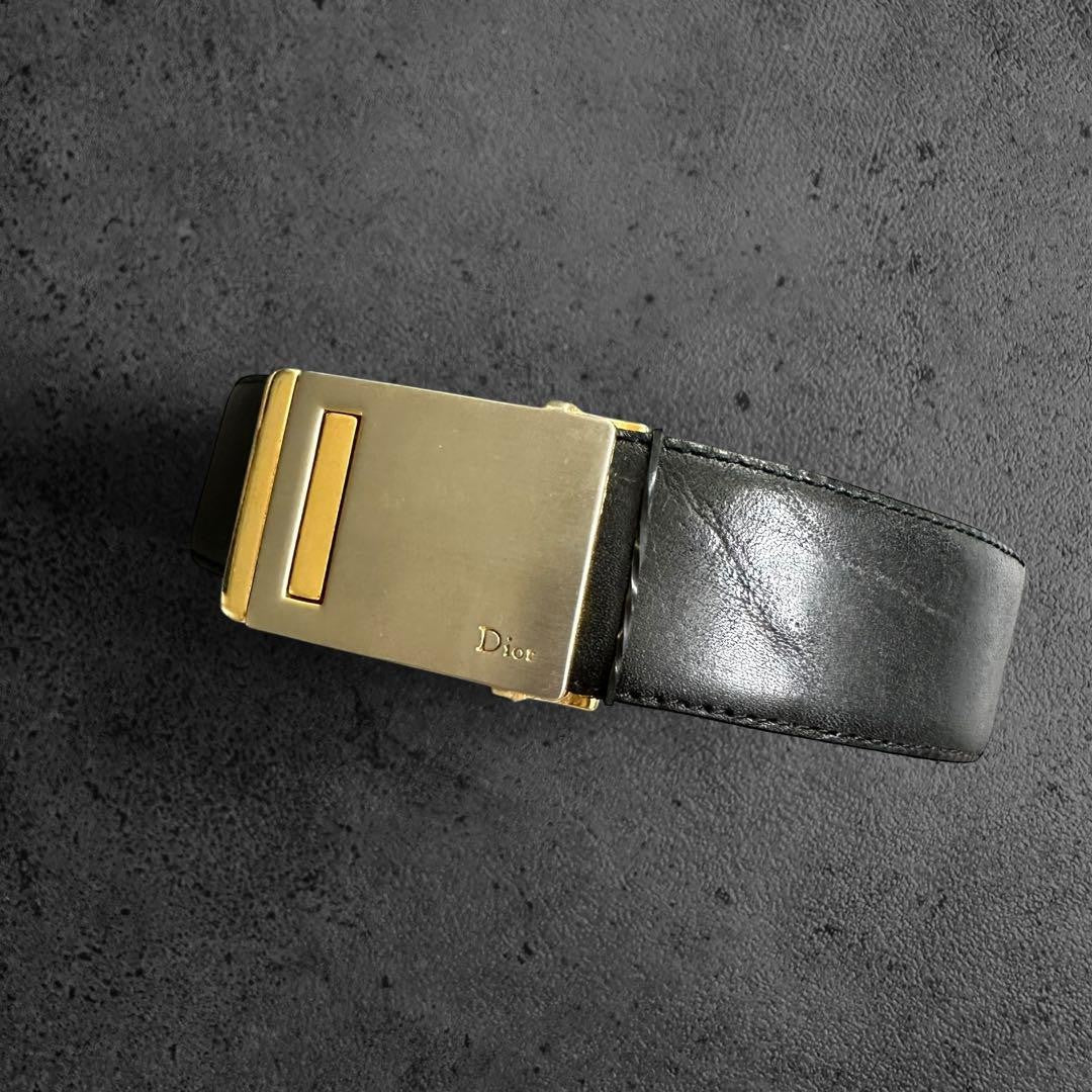 Christian Dior Men's Belt Buckle Reversible Logo Black Brown Authentic