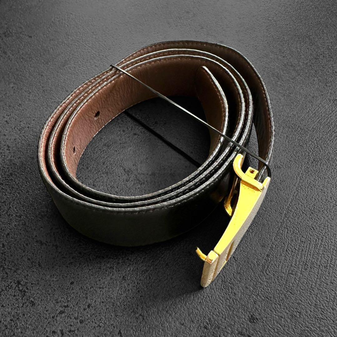 Christian Dior Men's Belt Buckle Reversible Logo Black Brown Authentic