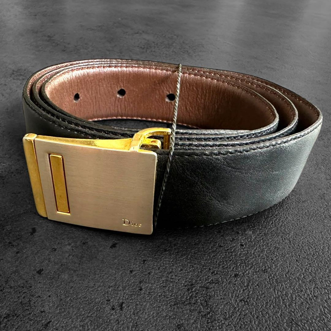 Christian Dior Men's Belt Buckle Reversible Logo Black Brown Authentic