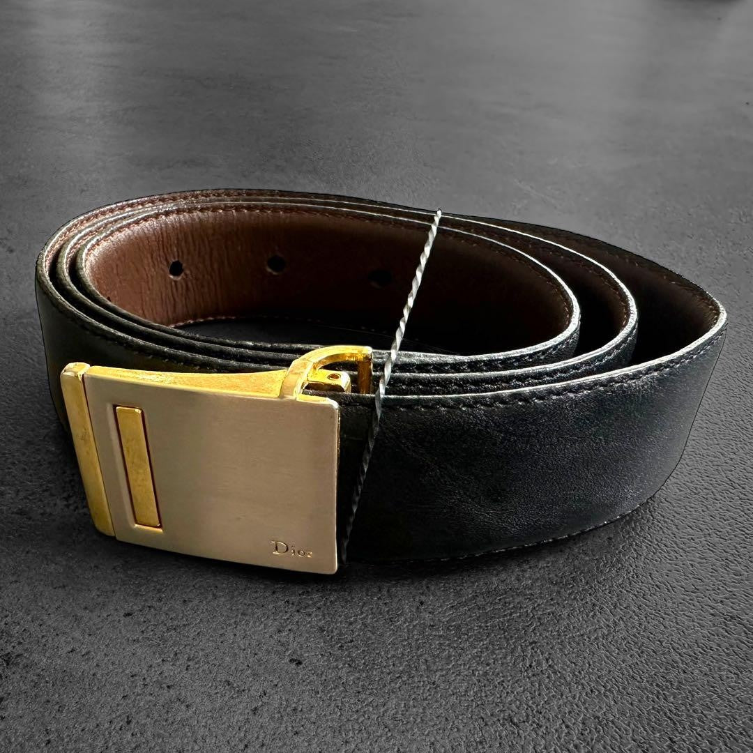 Christian Dior Men's Belt Buckle Reversible Logo Black Brown Authentic