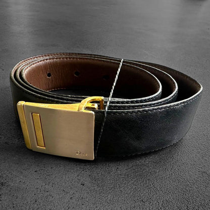 Christian Dior Men's Belt Buckle Reversible Logo Black Brown Authentic