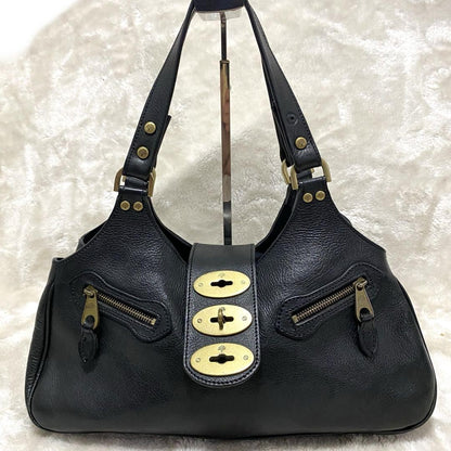 MULBERRY Hand Bag Tote Purse Turn Lock Leather Black Authentic