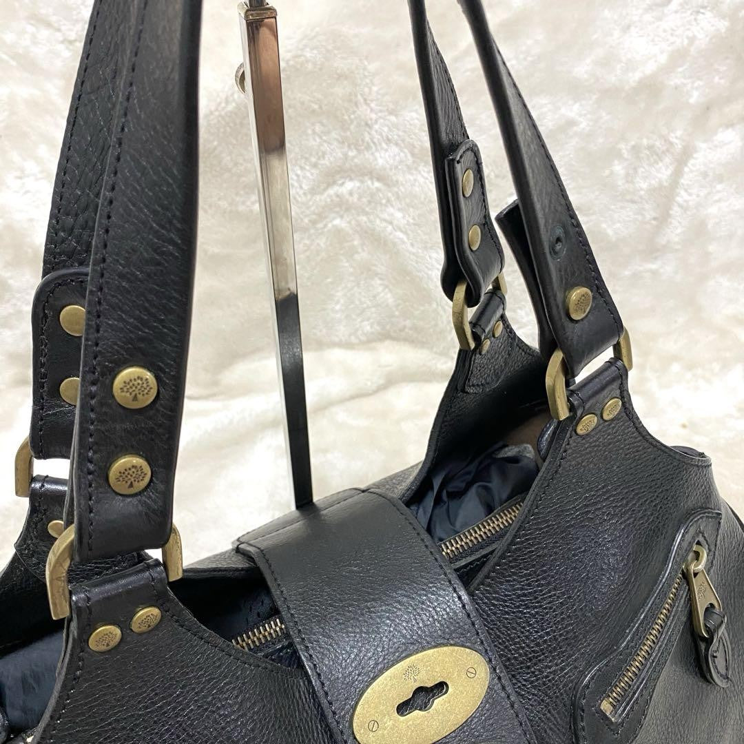 MULBERRY Hand Bag Tote Purse Turn Lock Leather Black Authentic