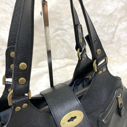 MULBERRY Hand Bag Tote Purse Turn Lock Leather Black Authentic