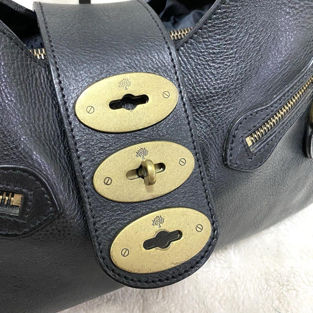 MULBERRY Hand Bag Tote Purse Turn Lock Leather Black Authentic