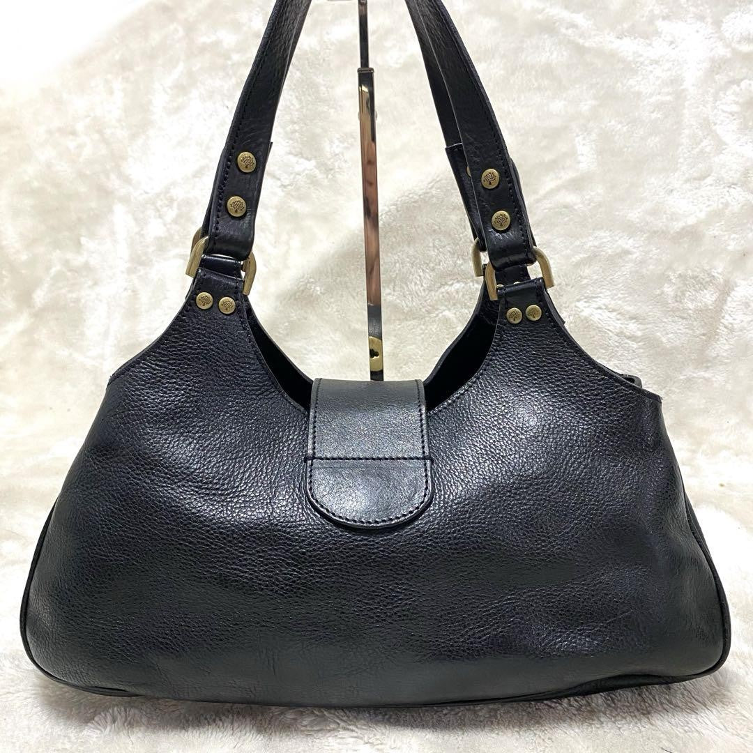 MULBERRY Hand Bag Tote Purse Turn Lock Leather Black Authentic
