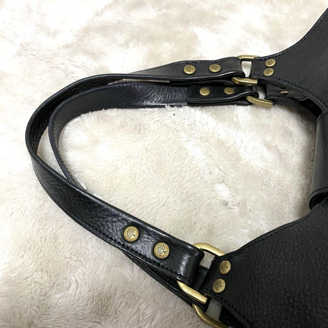 MULBERRY Hand Bag Tote Purse Turn Lock Leather Black Authentic