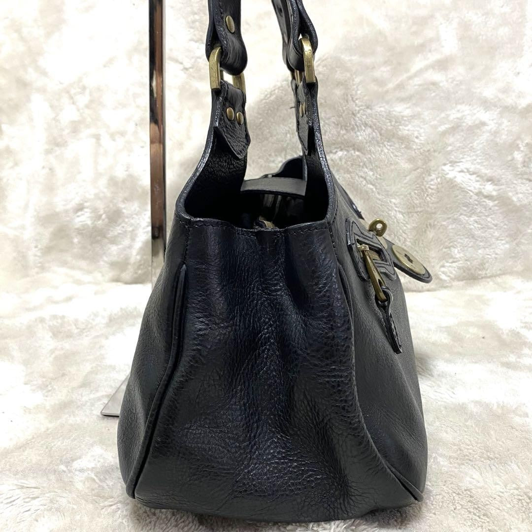 MULBERRY Hand Bag Tote Purse Turn Lock Leather Black Authentic