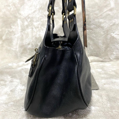 MULBERRY Hand Bag Tote Purse Turn Lock Leather Black Authentic