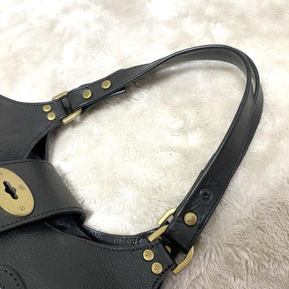 MULBERRY Hand Bag Tote Purse Turn Lock Leather Black Authentic