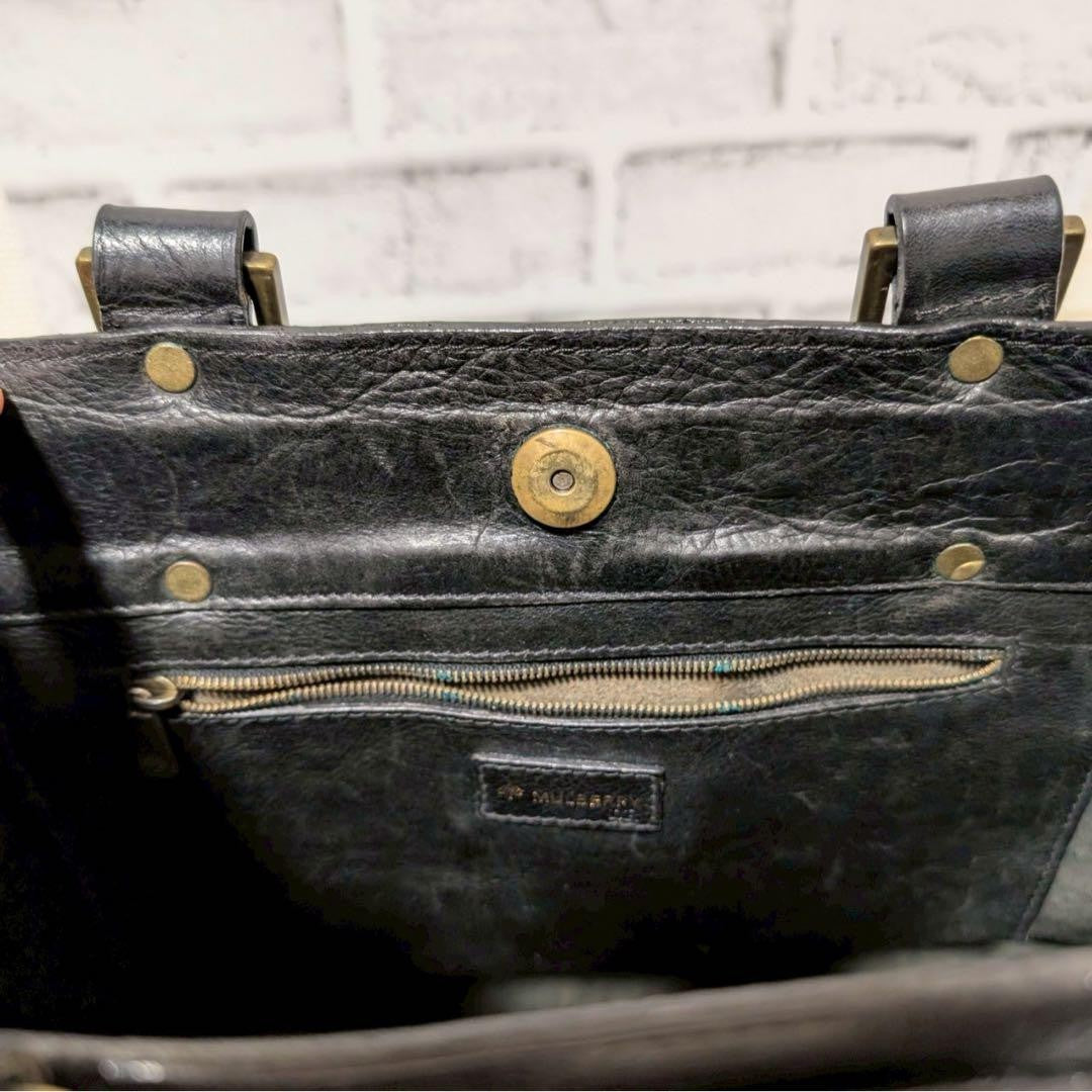 MULBERRY Hand Bag Tote Purse Leather Black Authentic
