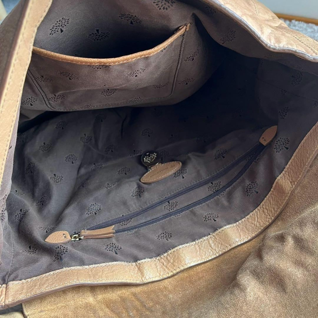 MULBERRY Hand Bag Tote Purse Turn Lock Leather Beige Authentic