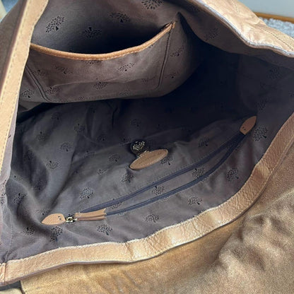 MULBERRY Hand Bag Tote Purse Turn Lock Leather Beige Authentic