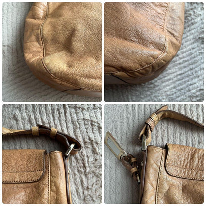 MULBERRY Hand Bag Tote Purse Turn Lock Leather Beige Authentic