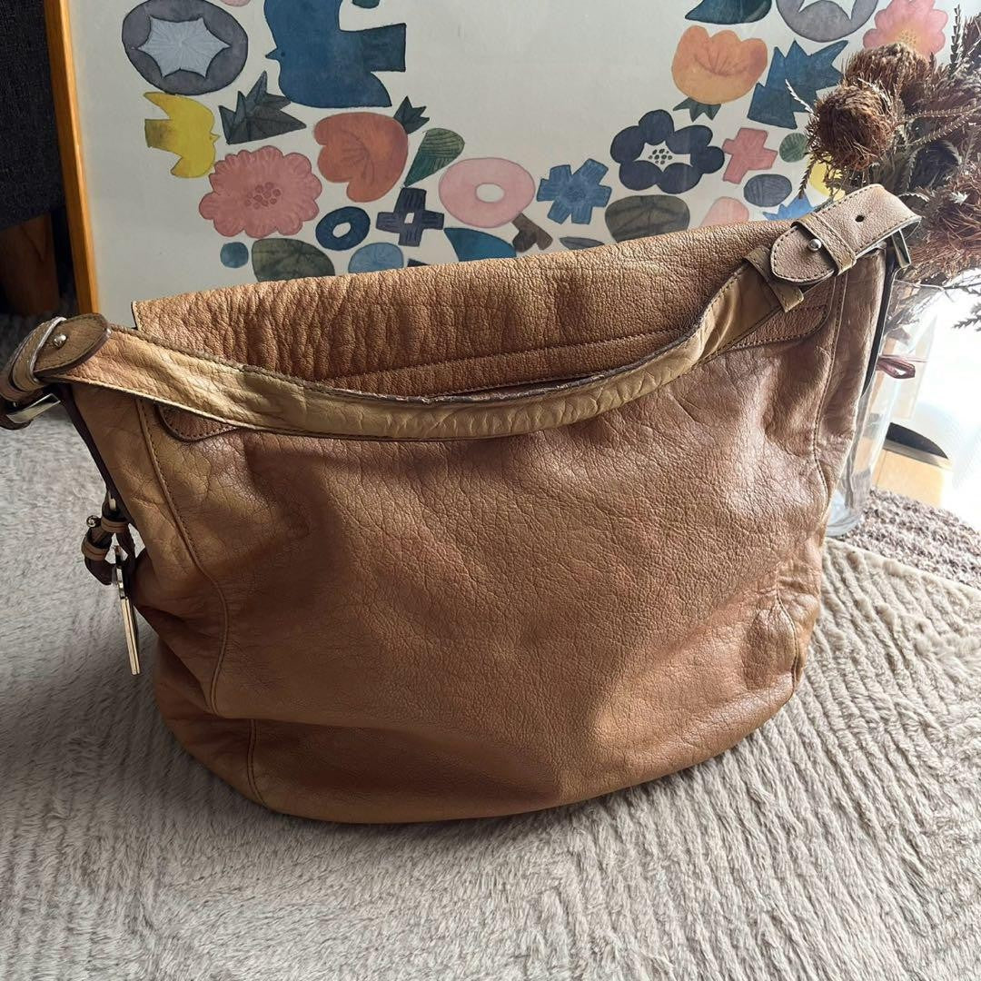 MULBERRY Hand Bag Tote Purse Turn Lock Leather Beige Authentic