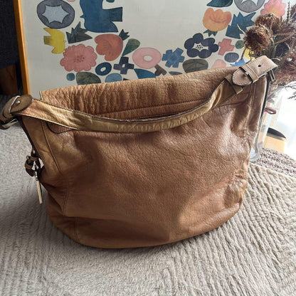 MULBERRY Hand Bag Tote Purse Turn Lock Leather Beige Authentic