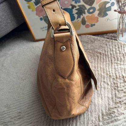 MULBERRY Hand Bag Tote Purse Turn Lock Leather Beige Authentic