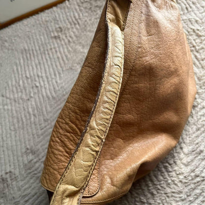 MULBERRY Hand Bag Tote Purse Turn Lock Leather Beige Authentic