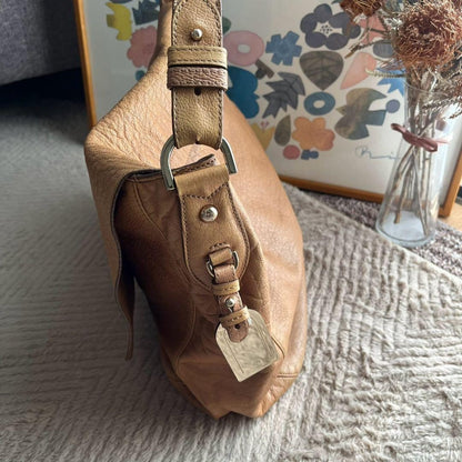 MULBERRY Hand Bag Tote Purse Turn Lock Leather Beige Authentic