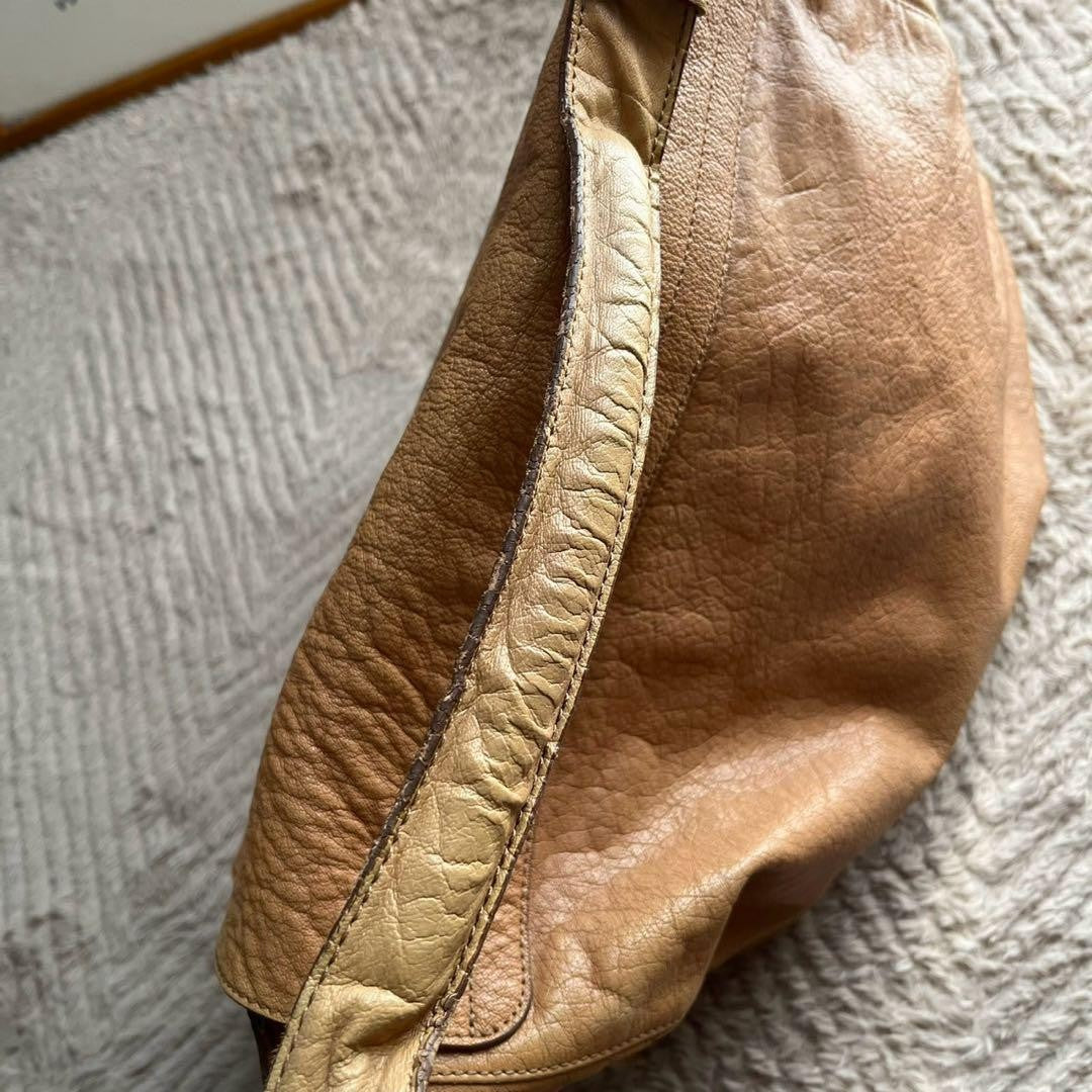 MULBERRY Hand Bag Tote Purse Turn Lock Leather Beige Authentic