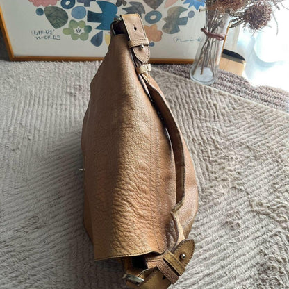 MULBERRY Hand Bag Tote Purse Turn Lock Leather Beige Authentic