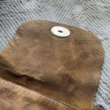 MULBERRY Hand Bag Tote Purse Turn Lock Leather Beige Authentic