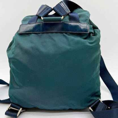 PRADA Backpack Logo Nylon Leather Green Authentic