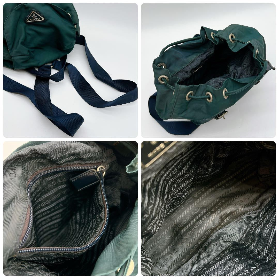 PRADA Backpack Logo Nylon Leather Green Authentic