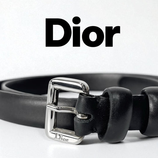 Christian Dior Men's Belt Logo Leather Black Authentic